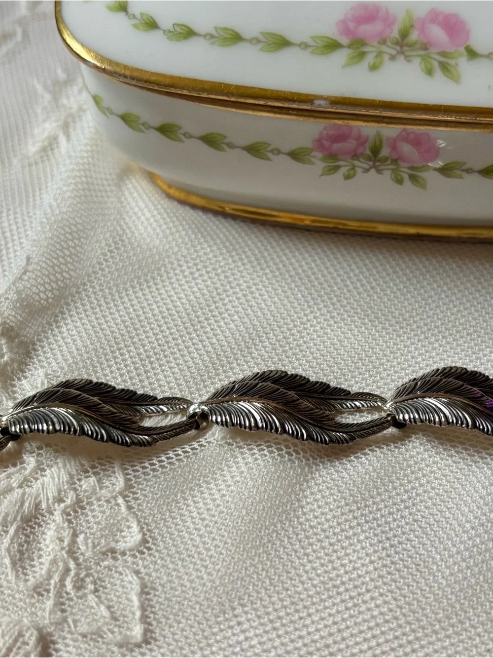 Sterling Leaf Link Bracelet - Silver Signed BEAU Mid Century